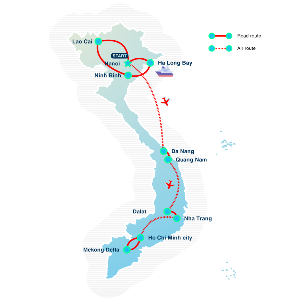 Vietnam Grand Journey – 15 Days route map